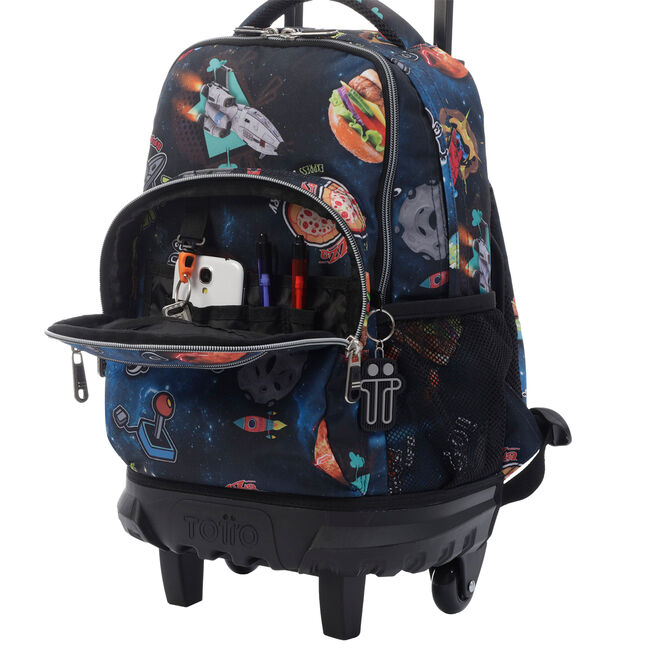 Mochila escolar pequeña ruedas estampado galaxia - Resma - Negro