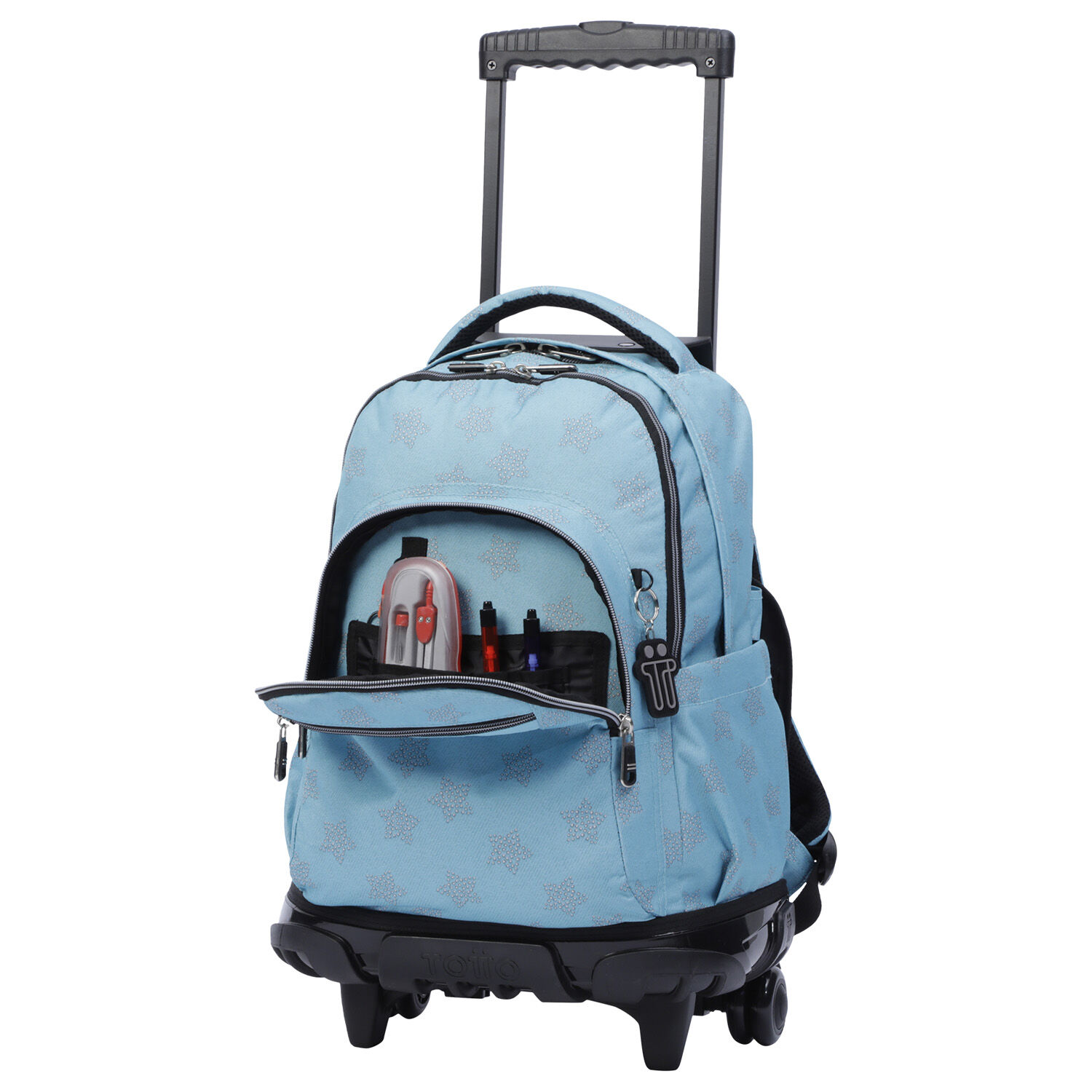 Mochila escolar con ruedas azul y estrellas Renglones Azul