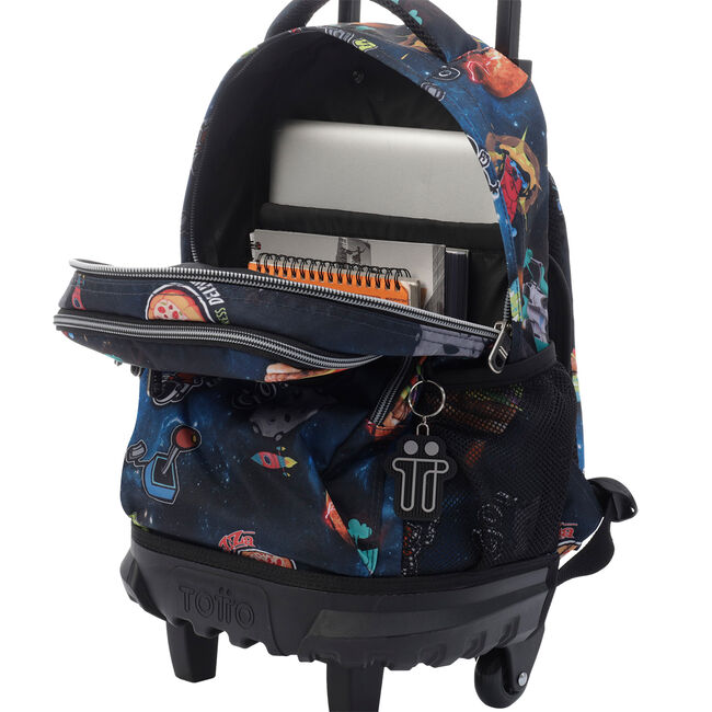 Mochila escolar pequeña ruedas estampado galaxia - Resma - Negro