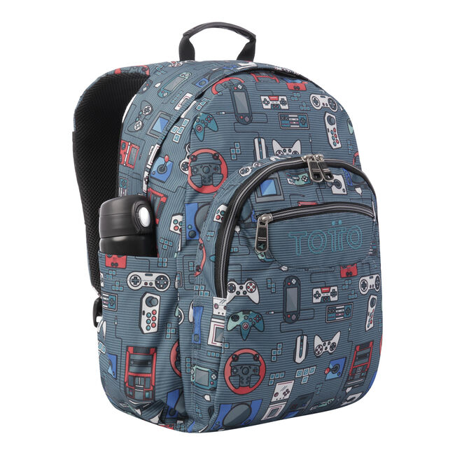 Mochila escolar adaptable a carro gris y videoconsolas - Acuareles image number null