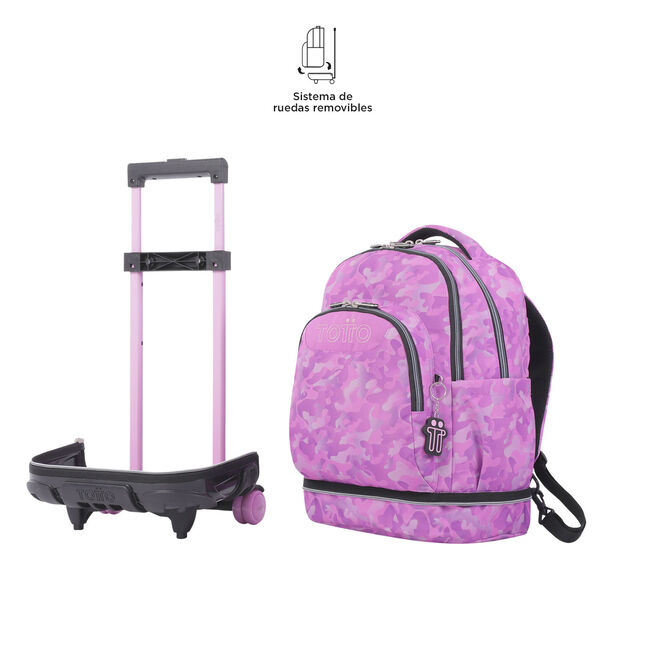 Mochila escolar ruedas desmontable camuflaje rosa - Tiza
