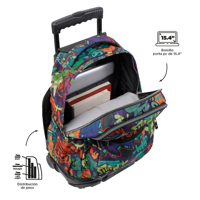 Mochila escolar con ruedas graffiti - Renglones image number null