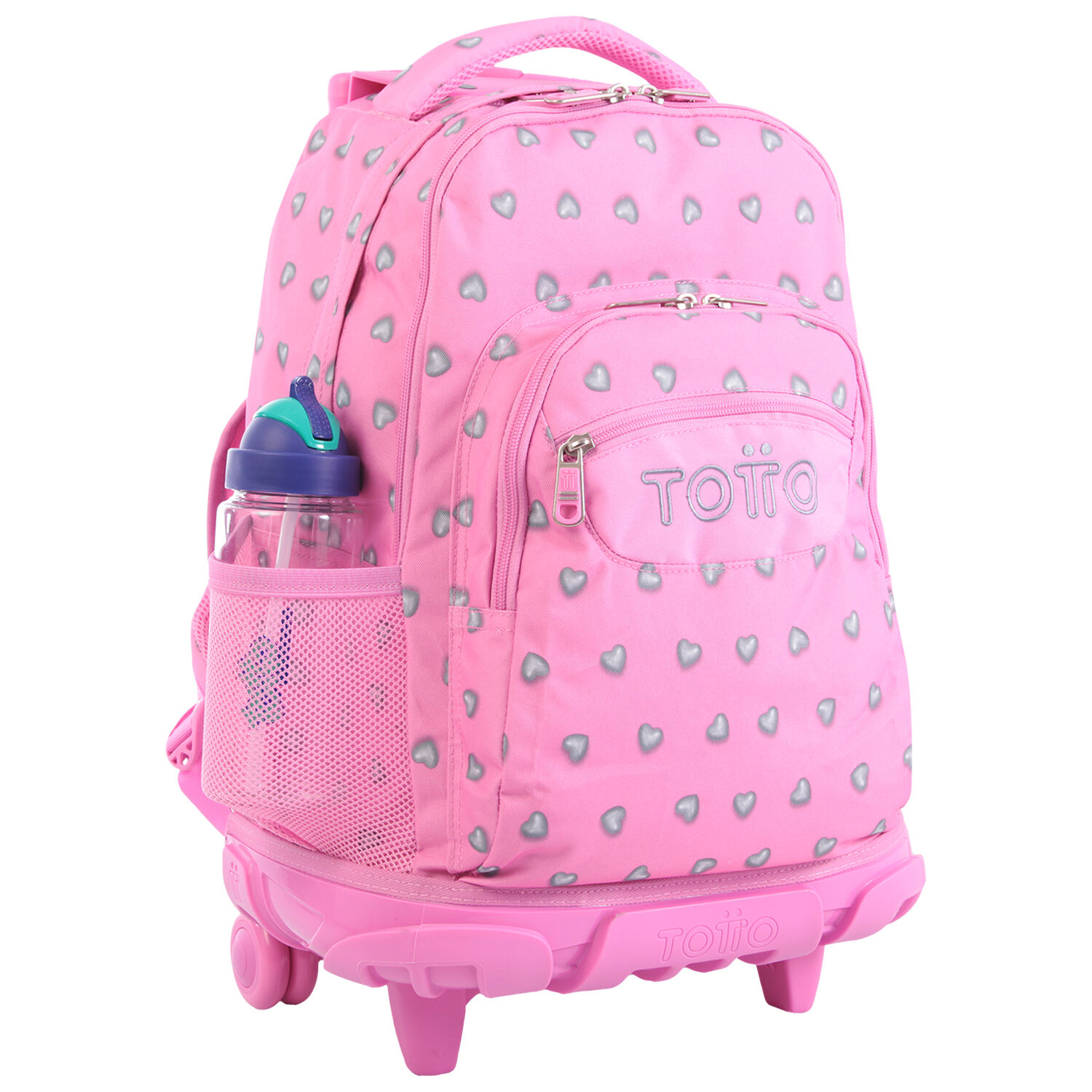 Mochila escolar con ruedas corazones rosas Renglones Rosa