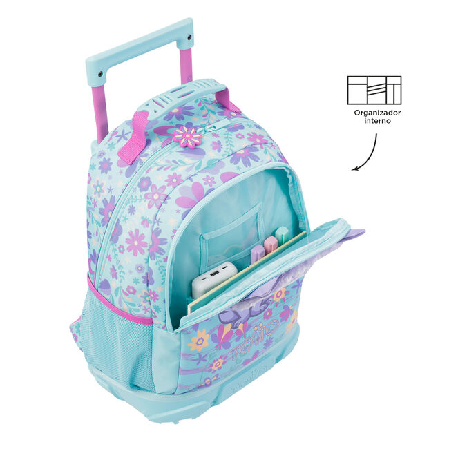 Mochila escolar con ruedas mediana de gatita y flores - Tropyglam image number null