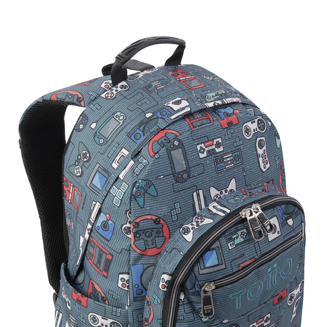 Mochila escolar adaptable a carro gris y videoconsolas - Acuareles image number null
