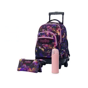 Pack Escolar Flower Galaxy X3 | Mochila de ruedas + 2 accesorios