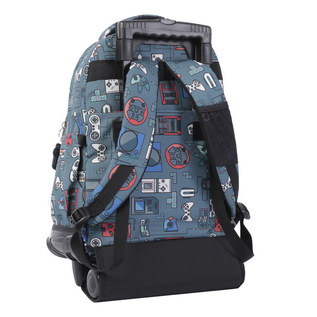 Mochila escolar con ruedas gris y videoconsolas - Renglones image number null