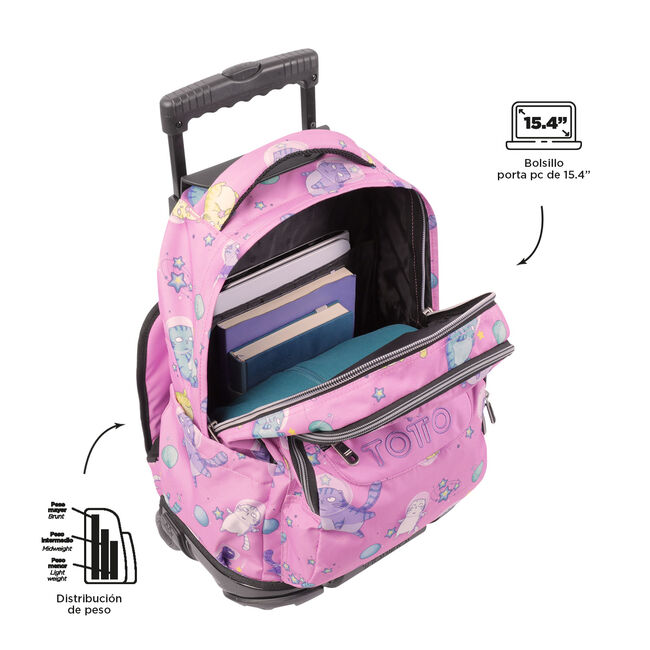 Mochila escolar con ruedas gatos astronautas - Renglones image number null