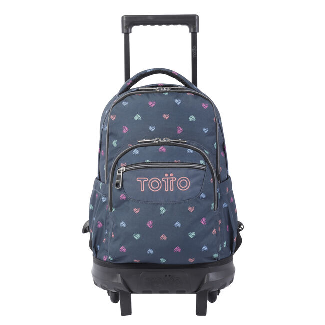 Mochila escolar pequeña ruedas estampado corazones - Resma