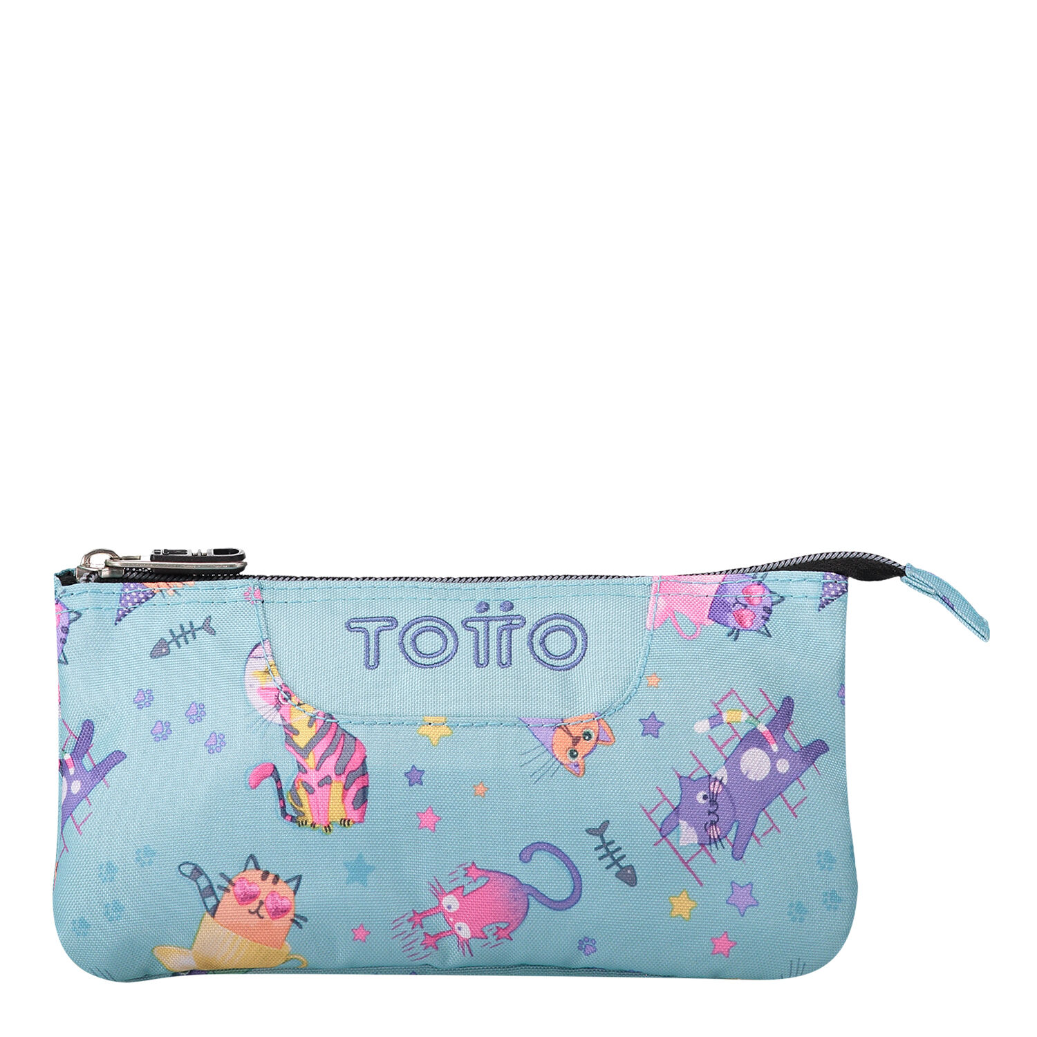 Estuche escolar tres compartimentos azul y gatitos Tablero