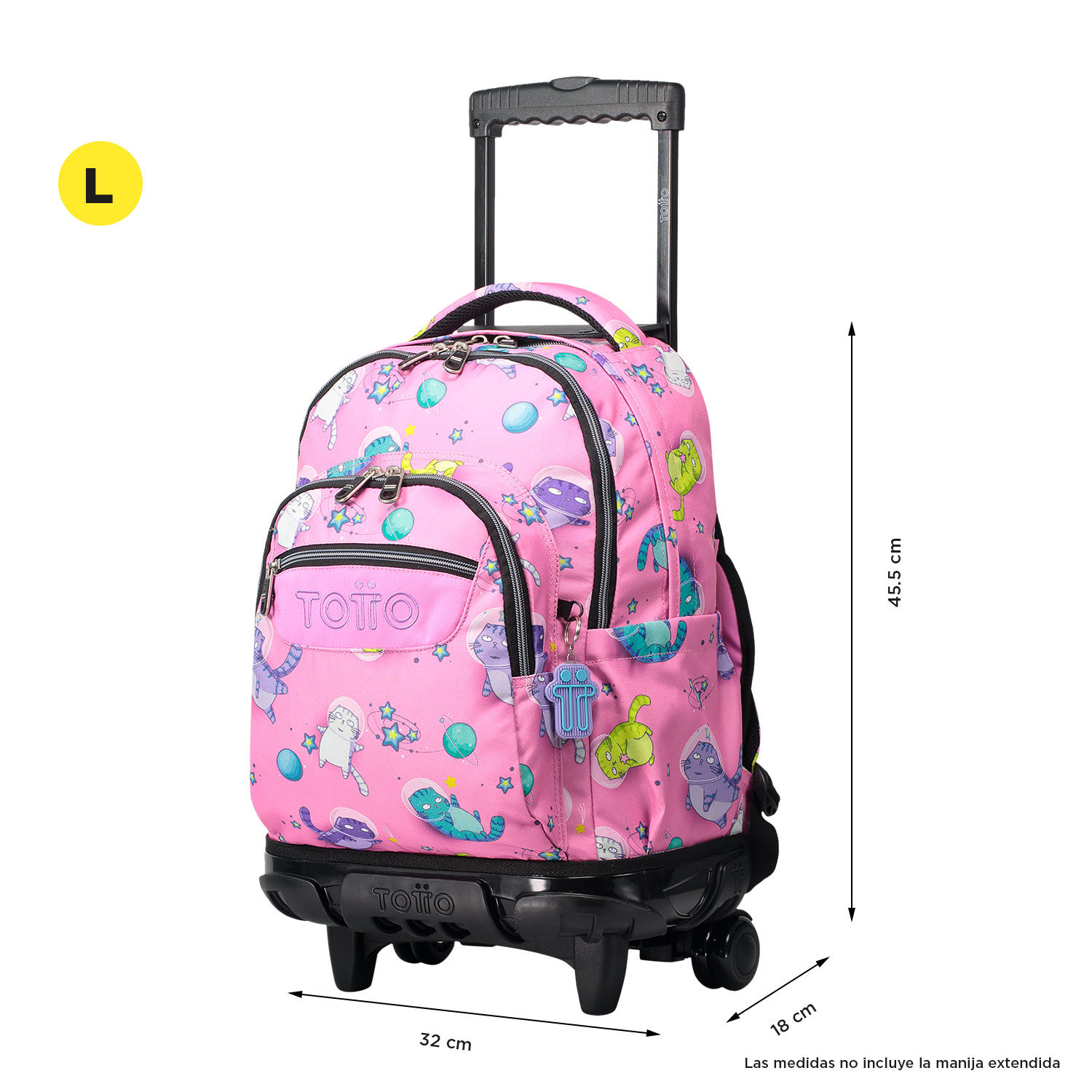 Mochila escolar con ruedas gatos astronautas Renglones Rosa