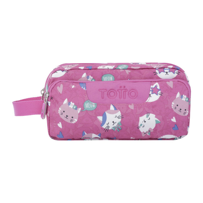 Estuche tres compartimentos rosa fiesta gatitos - - Rosa