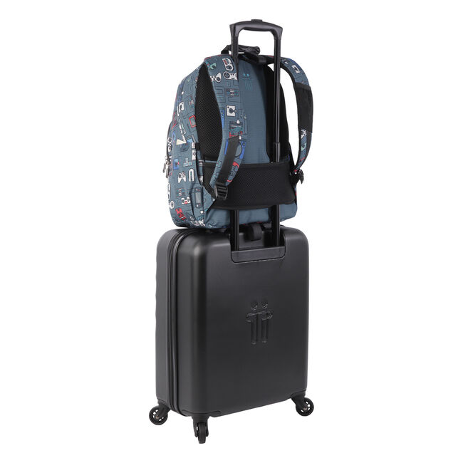 Mochila escolar adaptable a carro gris y videoconsolas - Acuareles image number null