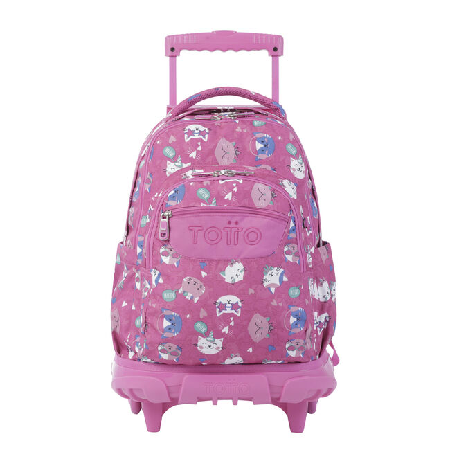 Mochila escolar con ruedas rosa fiesta gatitos - Renglones