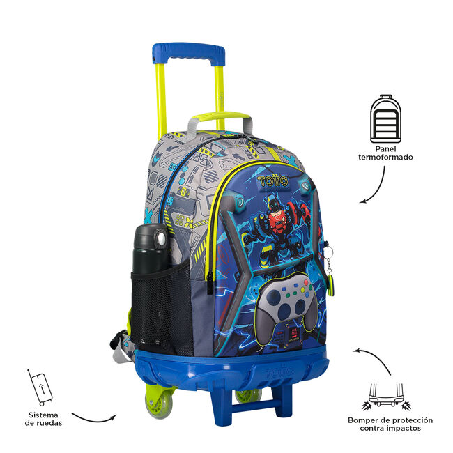 Mochila escolar con ruedas grande de videojuegos - Monark image number null