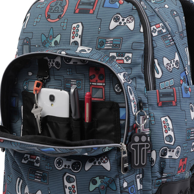 Mochila escolar gris y videoconsolas - Crayoles image number null