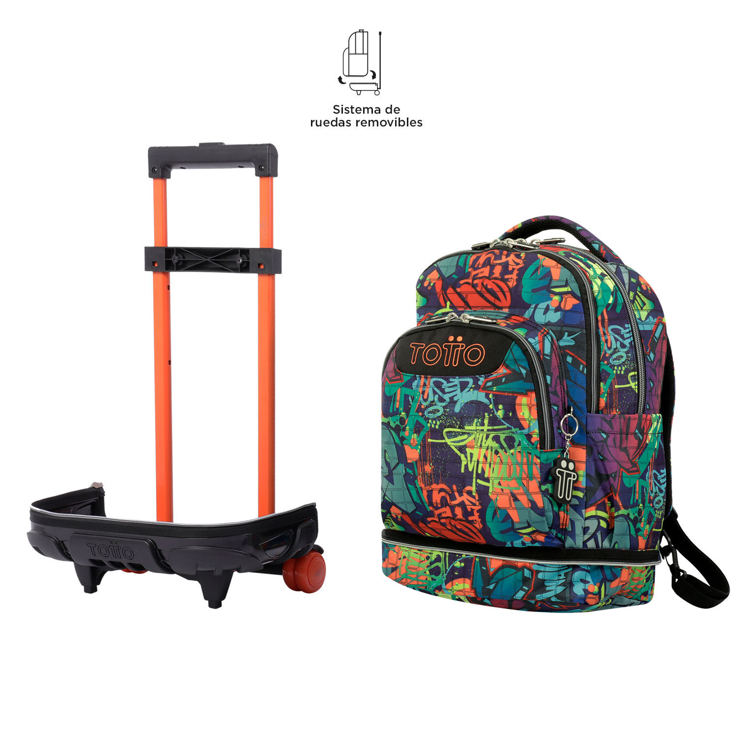 Mochila escolar ruedas desmontable graffiti Tiza Multicolor