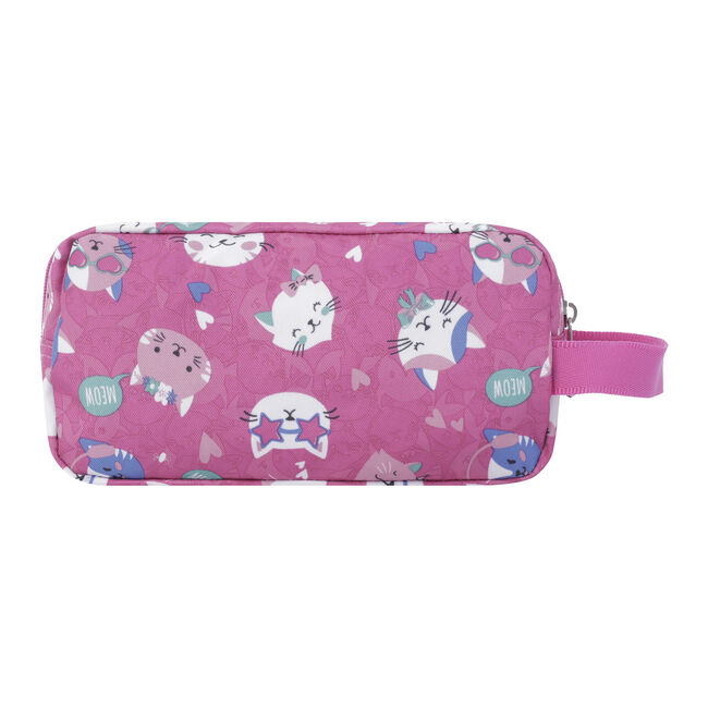 Estuche tres compartimentos rosa fiesta gatitos - - Rosa
