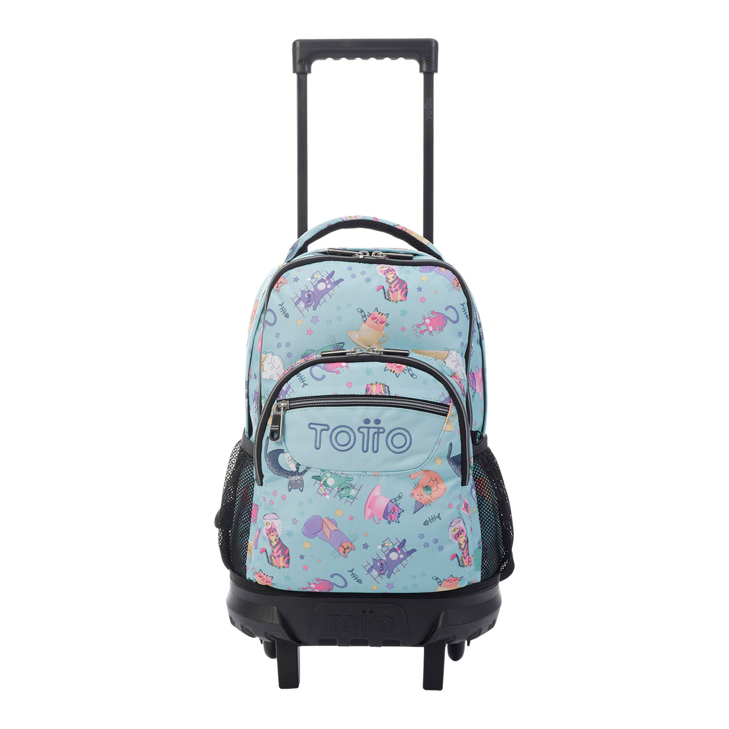 Mochila escolar peque a ruedas azul y gatitos Resma Azul