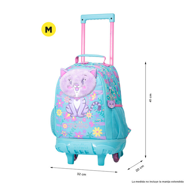 Mochila escolar con ruedas mediana de gatita y flores - Tropyglam image number null