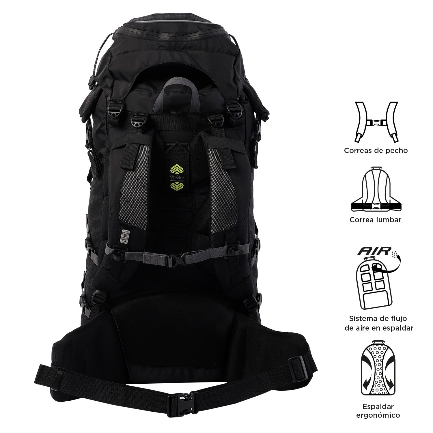 Mochila senderismo color negro Summit 75 Negro Totto.es