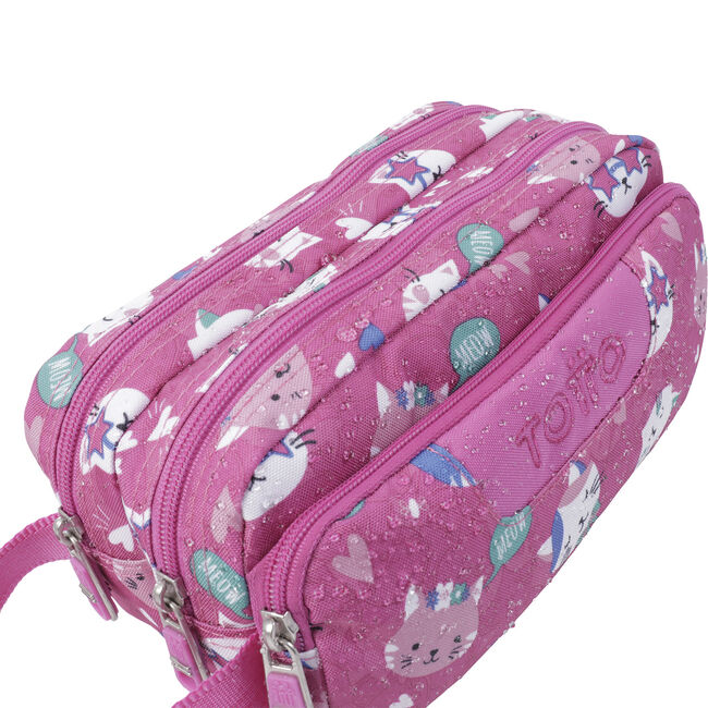 Estuche escolar tres compartimentos rosa fiesta gatitos - Agapec image number null