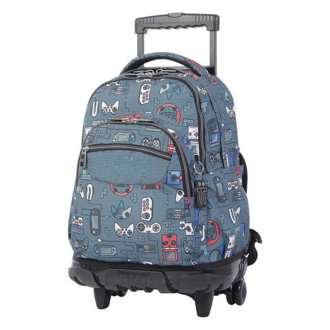 Mochila escolar con ruedas gris y videoconsolas - Renglones image number null