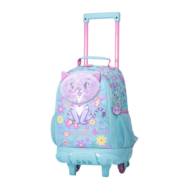 Mochila escolar con ruedas mediana de gatita y flores - Tropyglam image number null