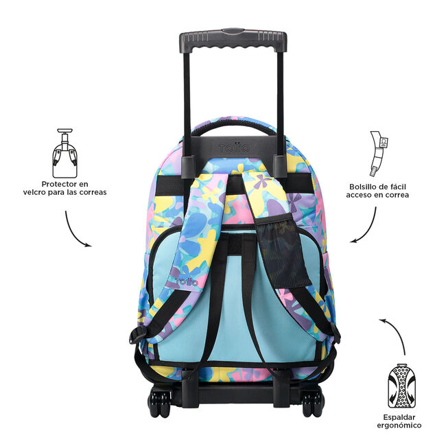 Mochila escolar con ruedas flores hawaianas - Renglones image number null