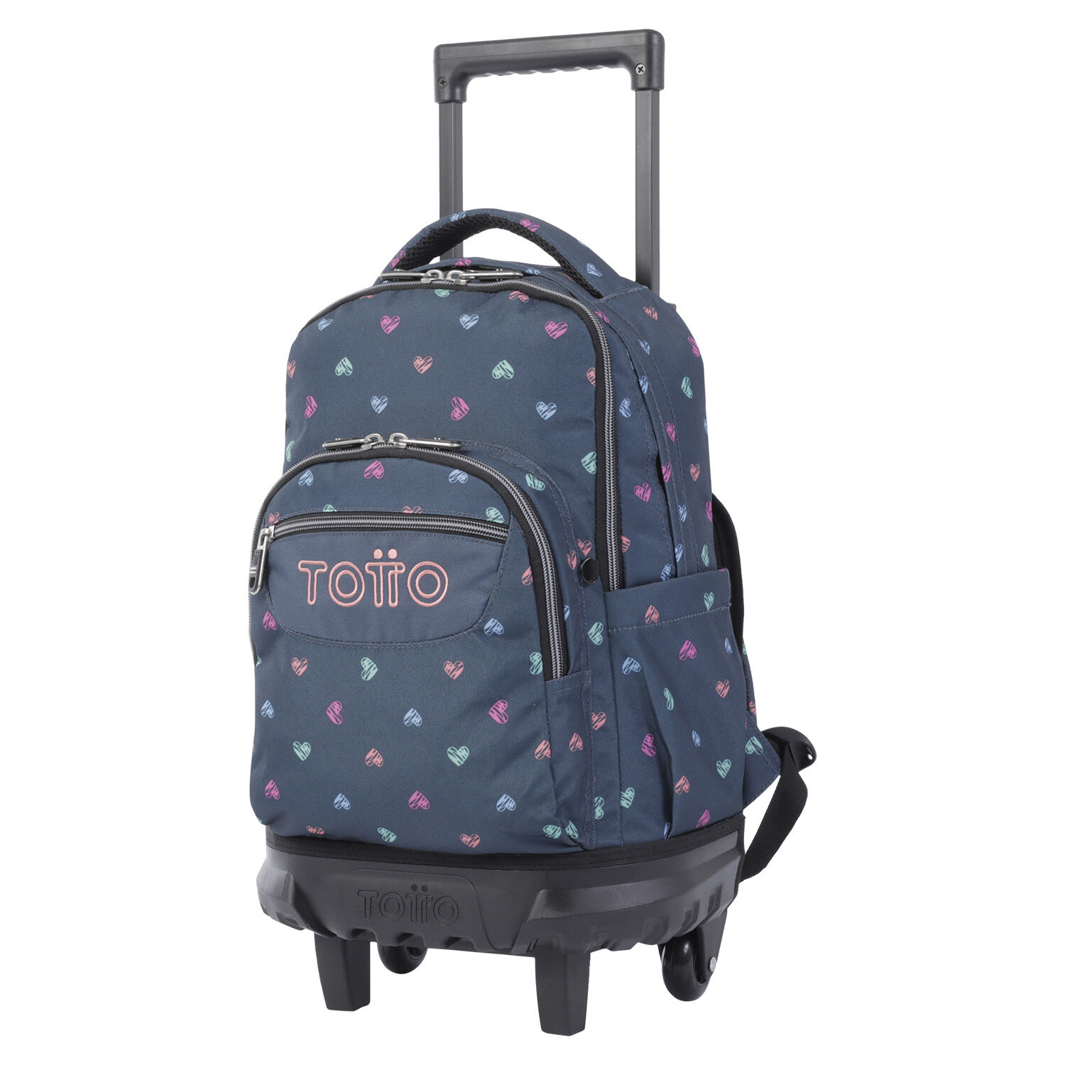 Mochila escolar peque a ruedas estampado corazones Resma Negro