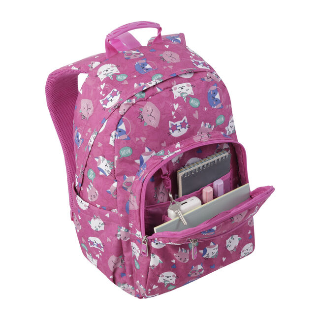 Mochila escolar adaptable a carro rosa fiesta gatitos - Acuareles image number null