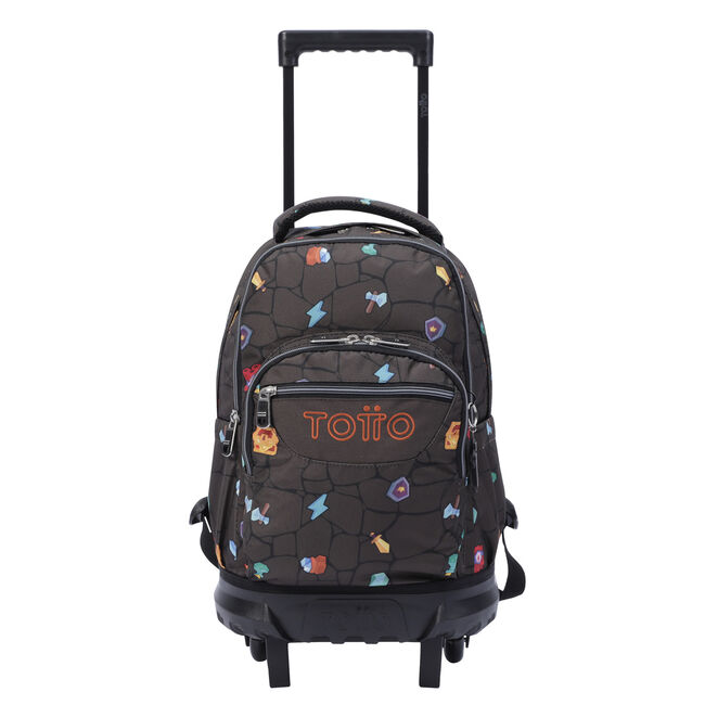 Mochila Escolar Totto Pequeña Ruedas Estampado Videojuego Resma - Negro