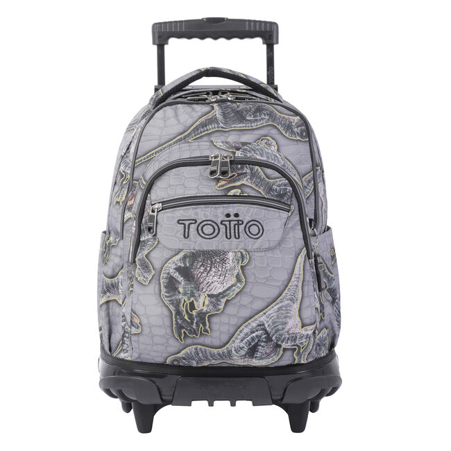 Mochila escolar con ruedas estampado dinosaurios - Renglones - Gris Totto.es