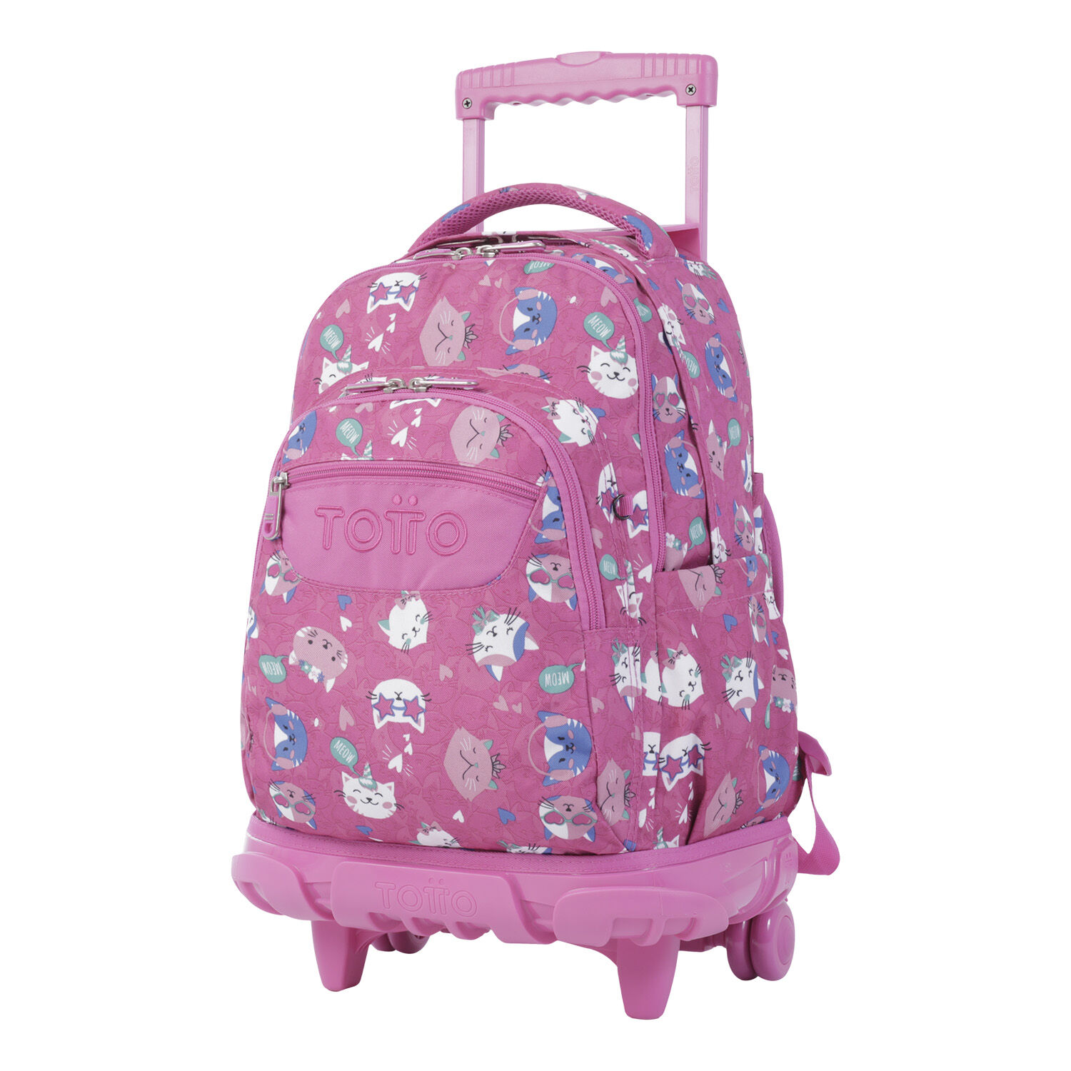 Mochila escolar con ruedas rosa fiesta gatitos Renglones Rosa