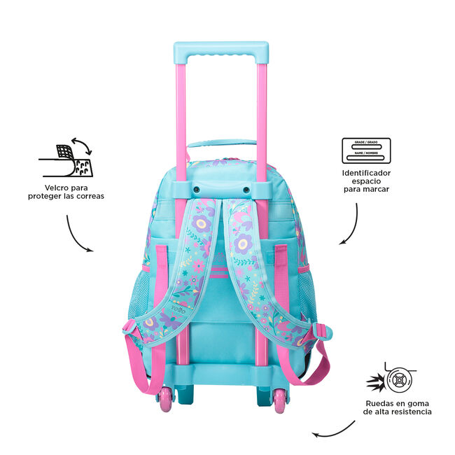 Mochila escolar con ruedas mediana de gatita y flores - Tropyglam image number null