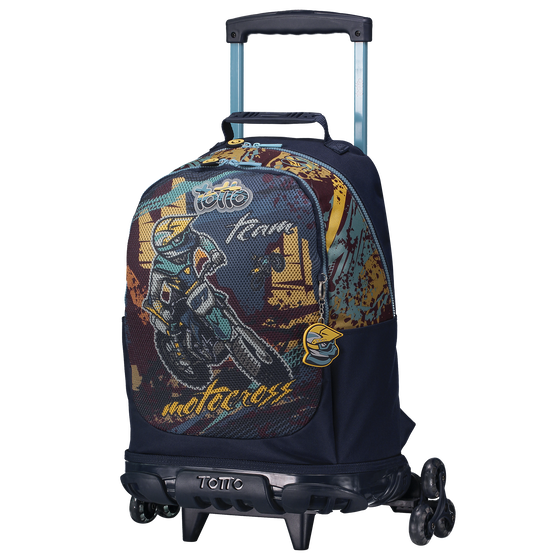 Mochila escolar con 3 ruedas Motto Cross Azul Totto.es