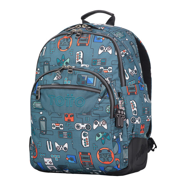 Mochila escolar gris y videoconsolas - Crayoles image number null