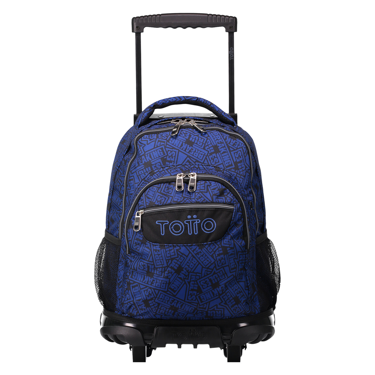 Mochila escolar con ruedas azul y letras - Renglones