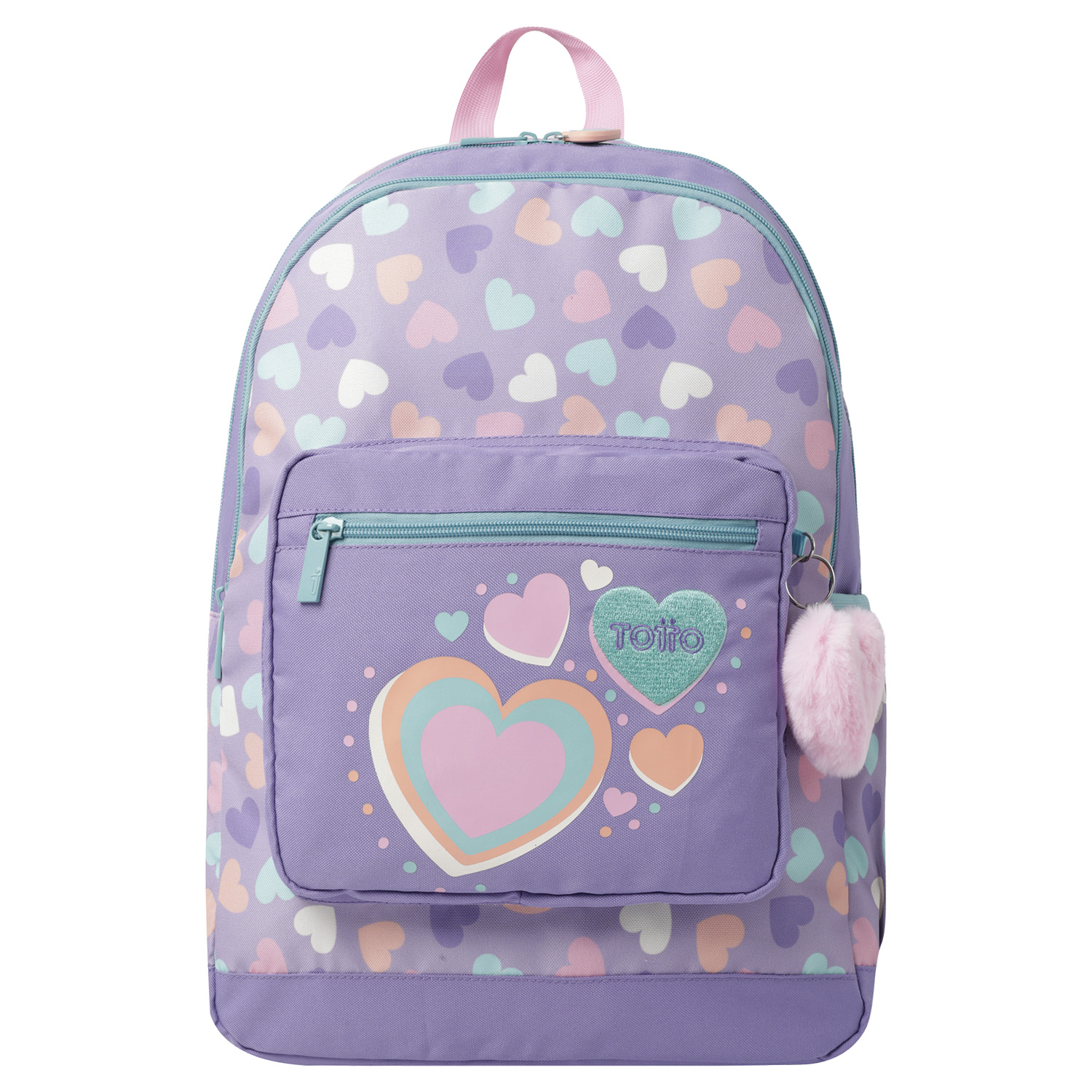 Mochila escolar morado y corazones - Glony