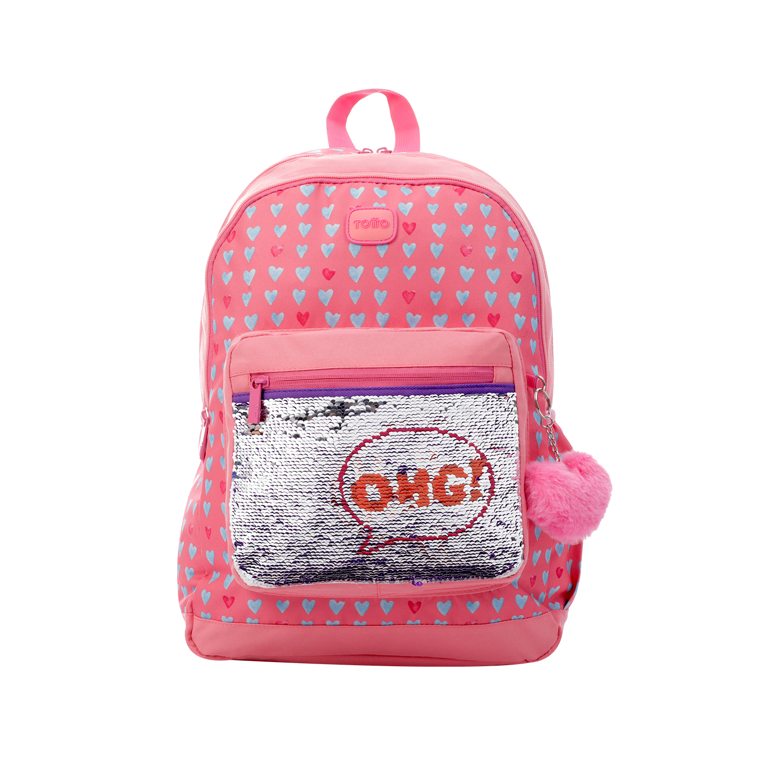 Mochila escolar corazones y lentejuelas - Glony