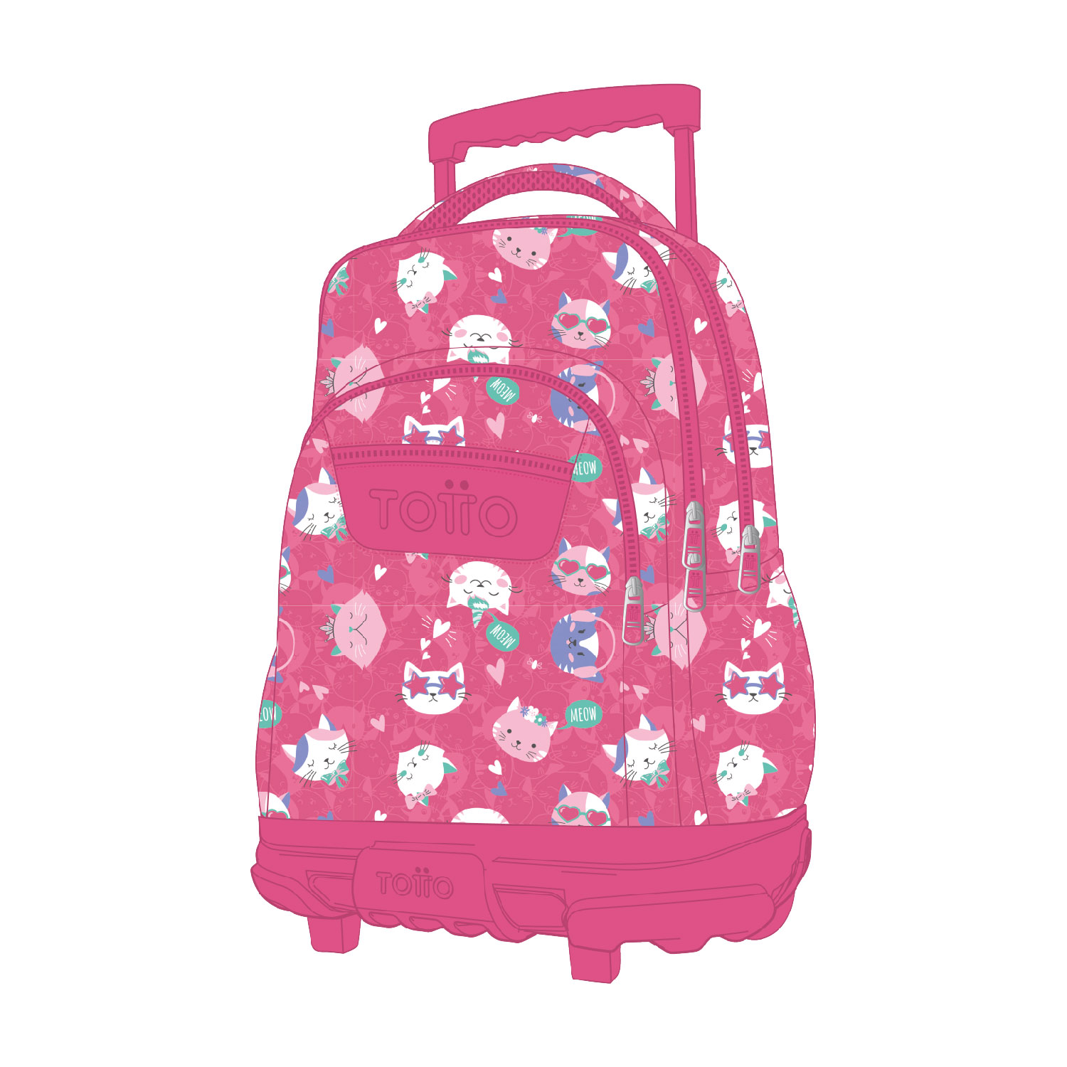 Mochila escolar con ruedas rosa fiesta gatitos - Renglones